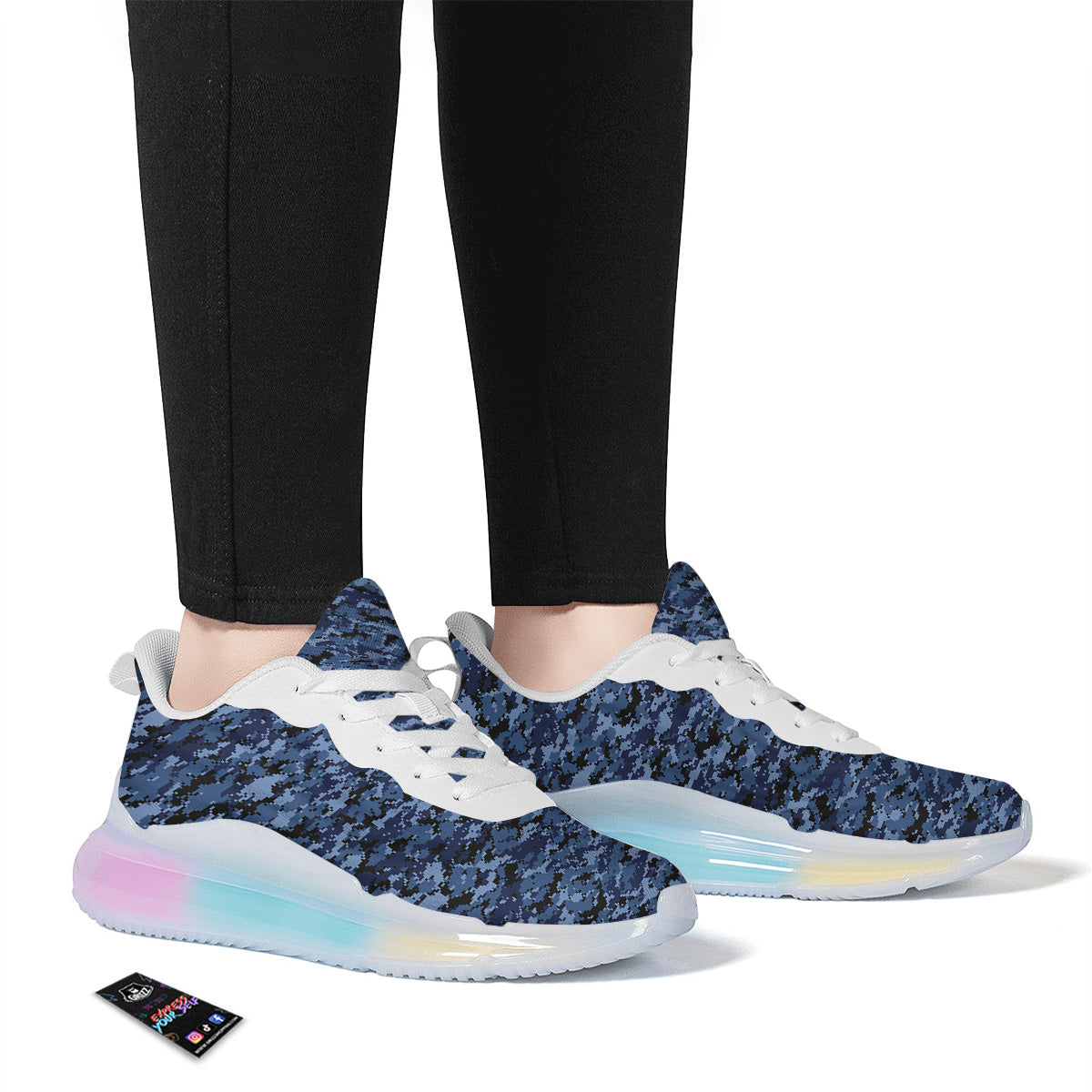 Digital Camo Black And Blue Print Running Sneakers-grizzshop