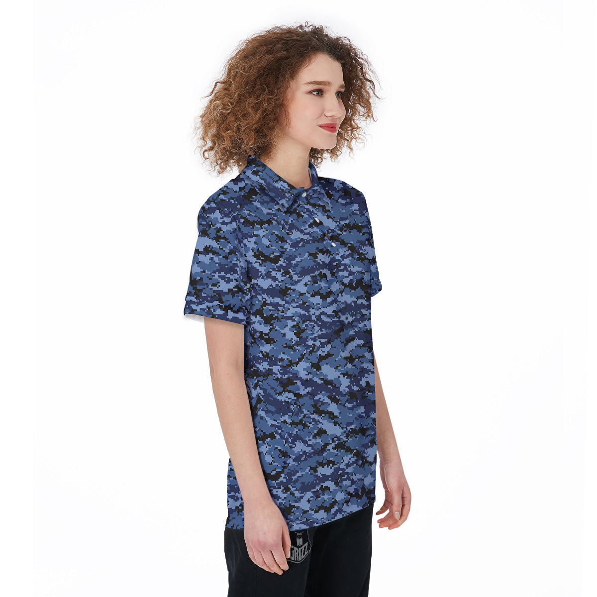 Digital Camo Black And Blue Print Women's Golf Shirts-grizzshop