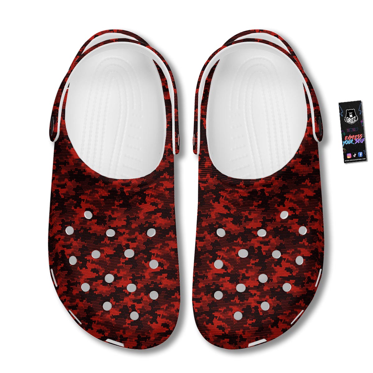 Digital Camo Black And Red Print Pattern Clog-grizzshop