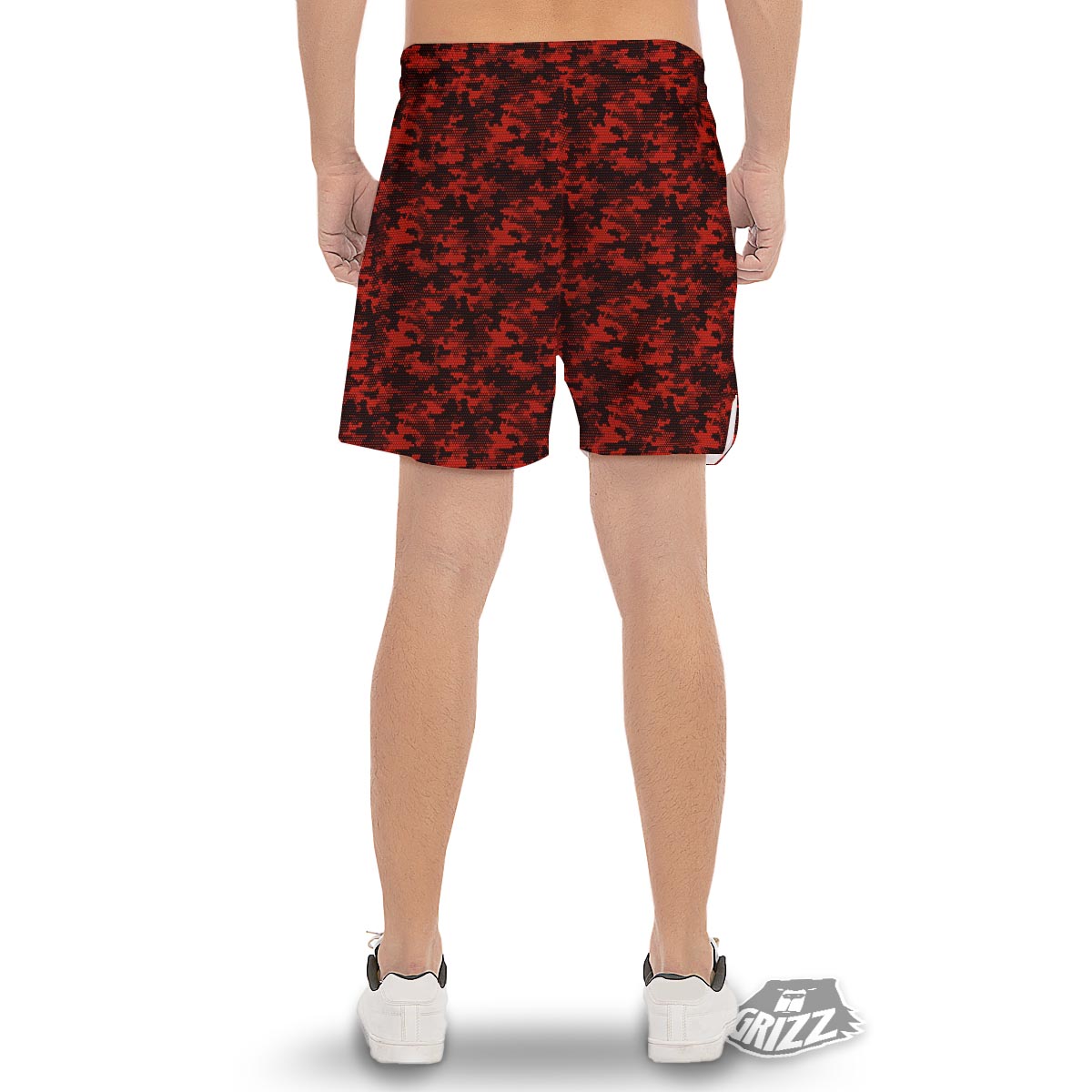 Digital Camo Black And Red Print Pattern Men's Gym Shorts-grizzshop