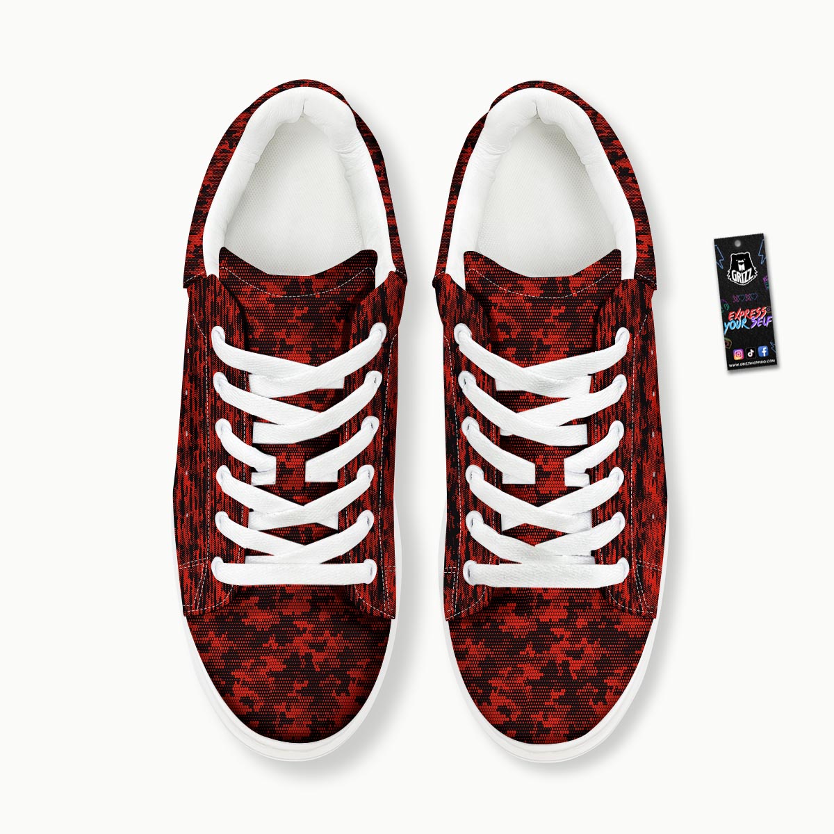 Digital Camo Black And Red Print Pattern Platform Shoes-grizzshop