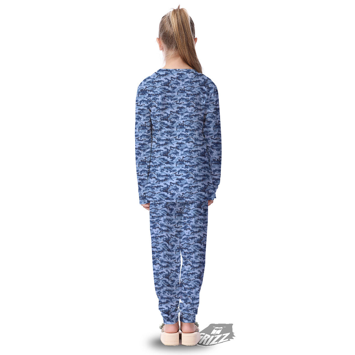 Digital Camo Blue Print Pattern Kid's Pajamas-grizzshop