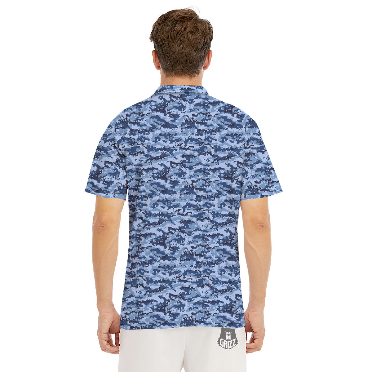 Digital Camo Blue Print Pattern Men's Golf Shirts-grizzshop