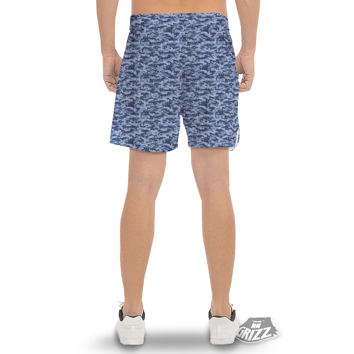 Digital Camo Blue Print Pattern Men's Gym Shorts-grizzshop