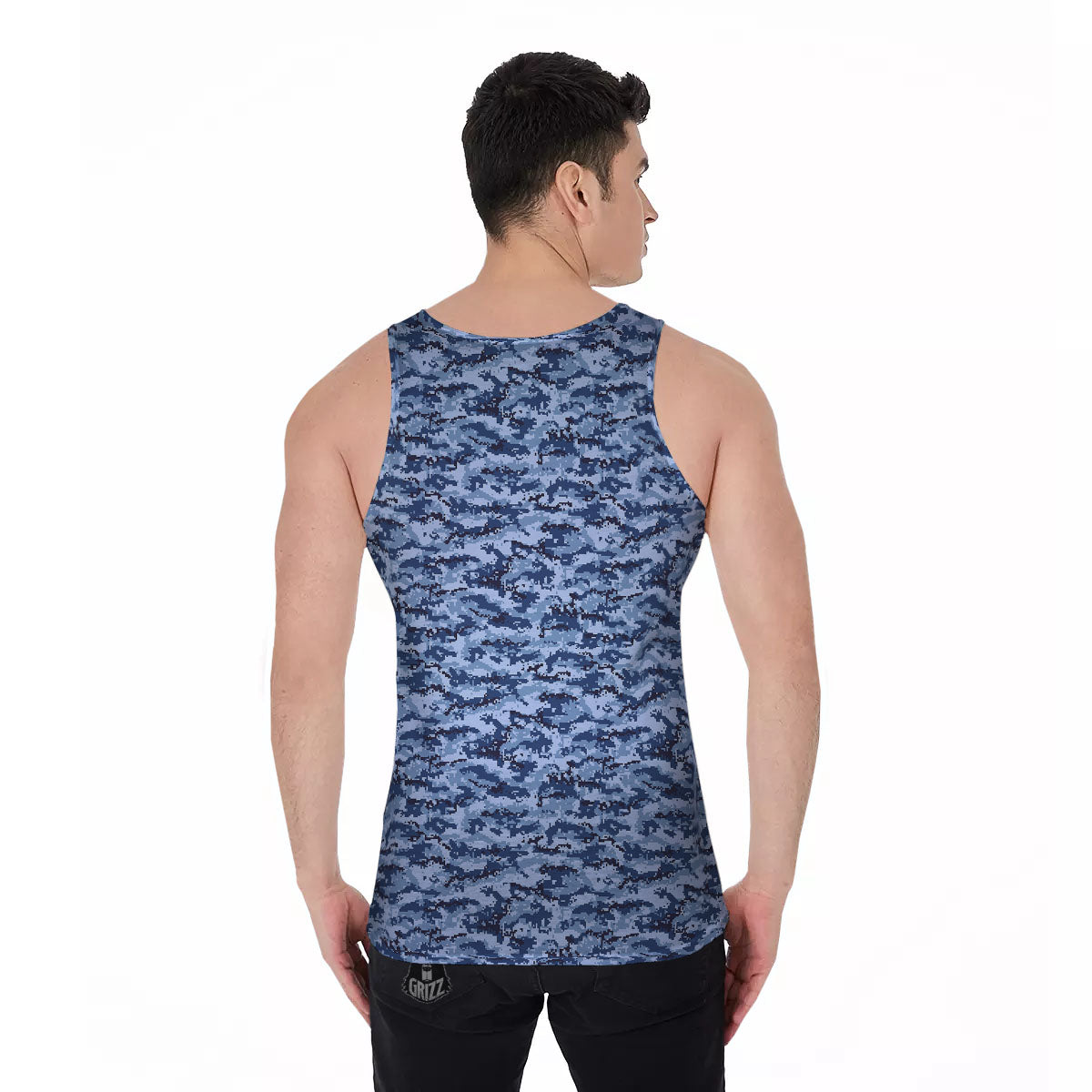 Digital Camo Blue Print Pattern Men's Tank Top-grizzshop
