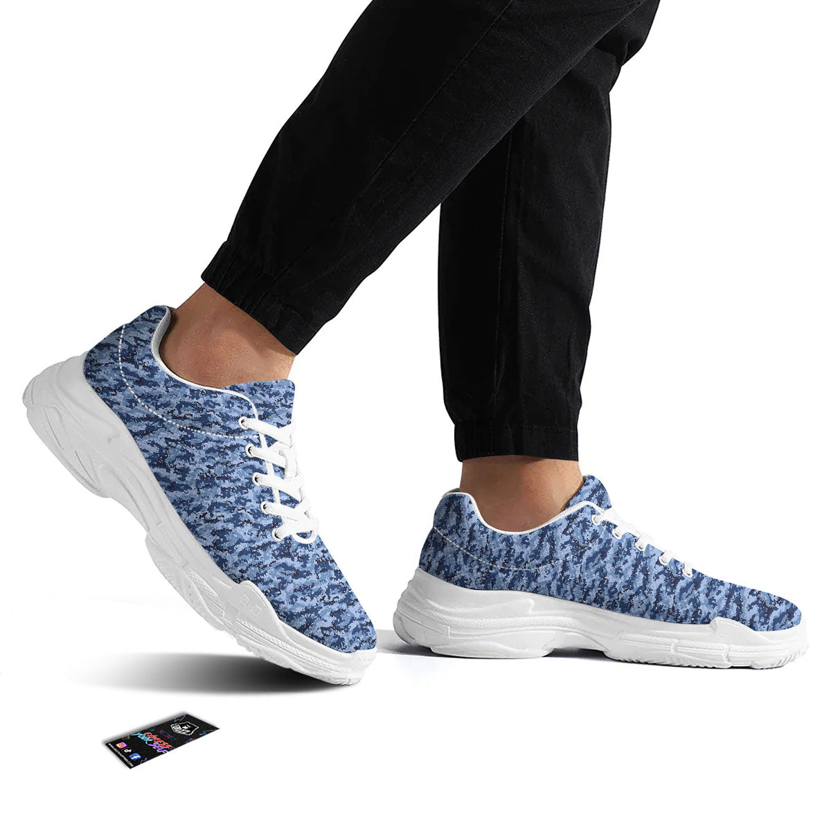 Digital Camo Blue Print Pattern White Chunky Shoes-grizzshop