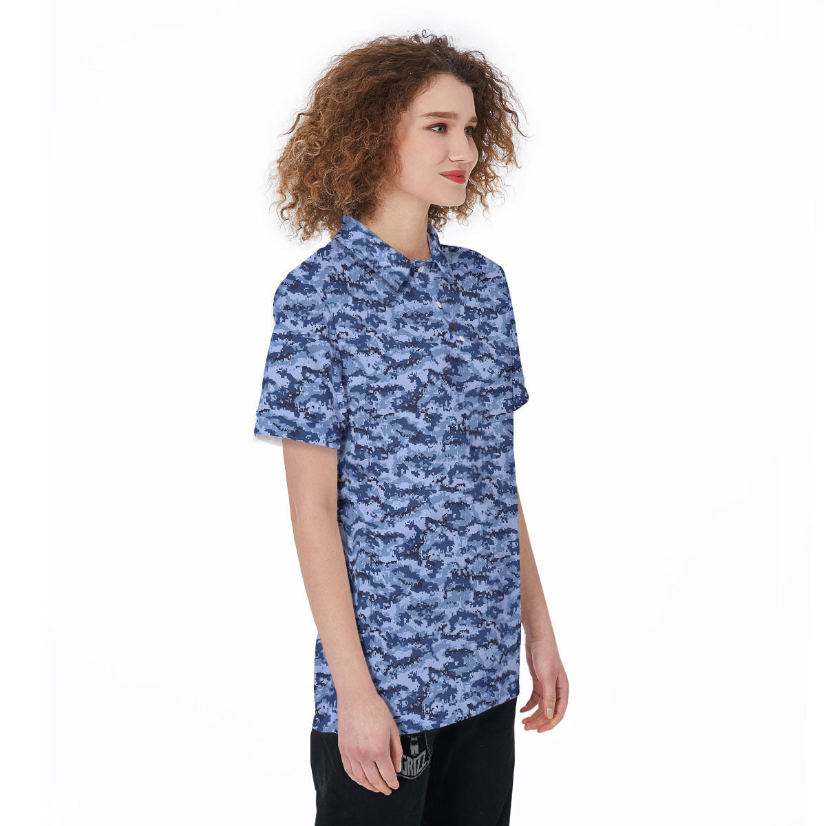 Digital Camo Blue Print Pattern Women's Golf Shirts-grizzshop