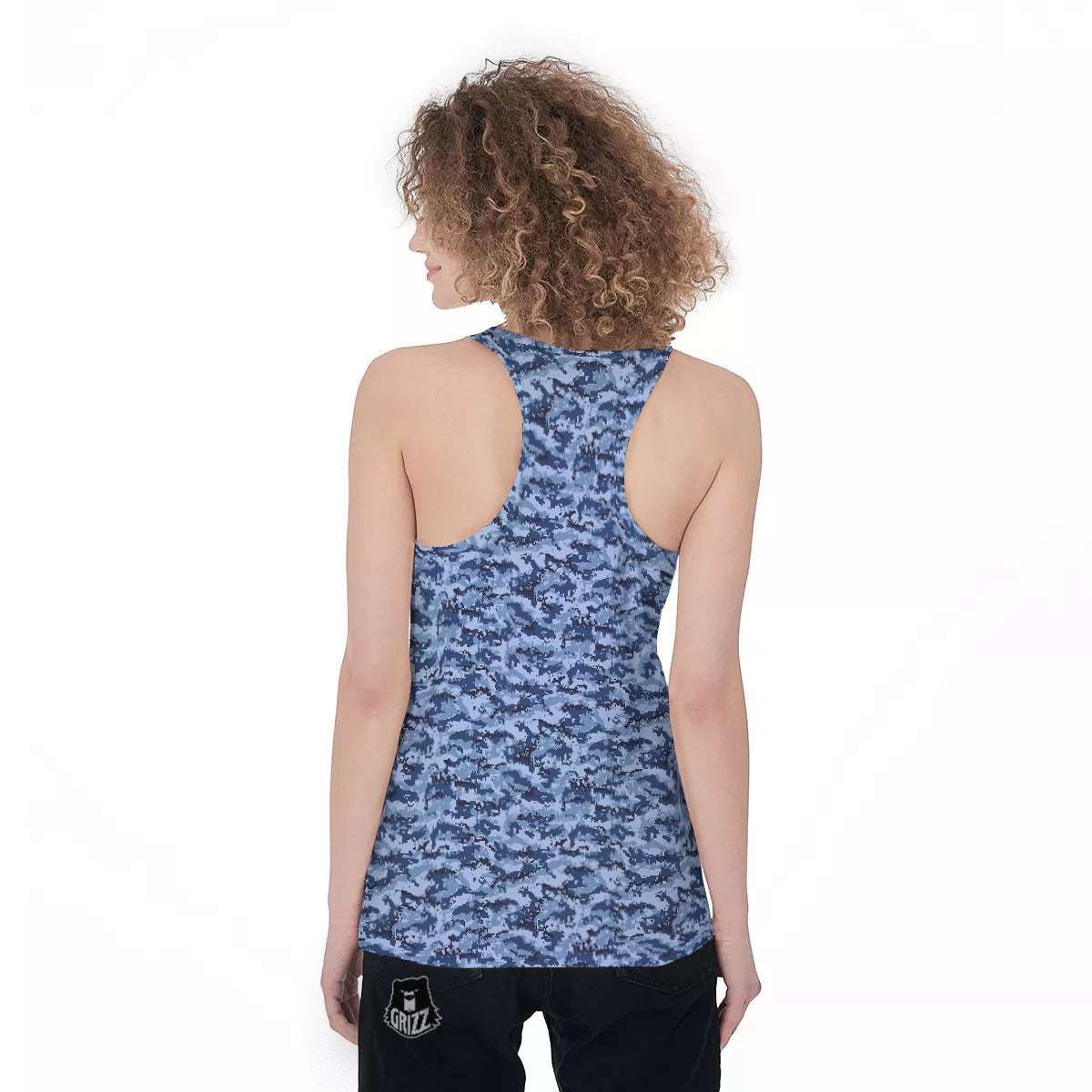 Digital Camo Blue Print Pattern Women's Racerback Tank Top-grizzshop