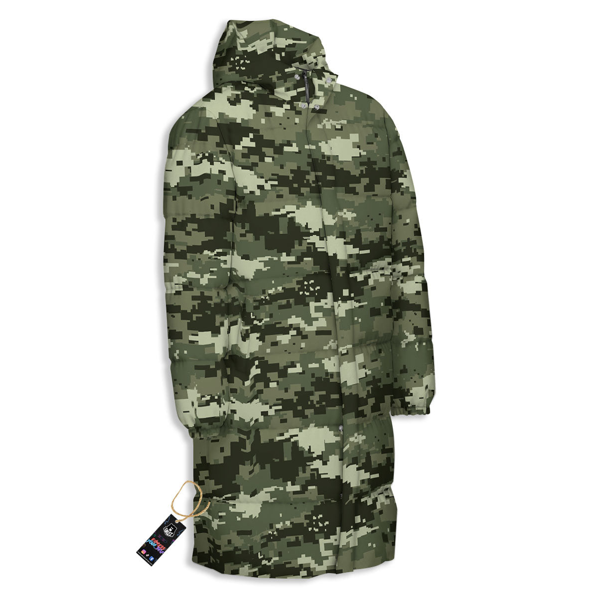 Digital Camo Desert Print Pattern Long Down Jacket-grizzshop