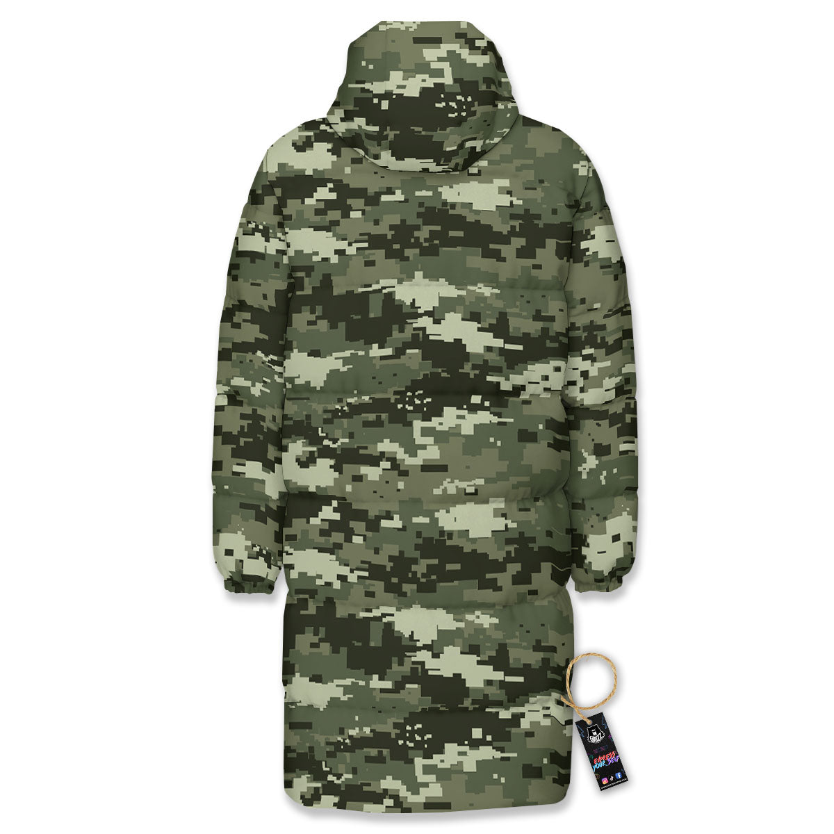 Digital Camo Desert Print Pattern Long Down Jacket-grizzshop