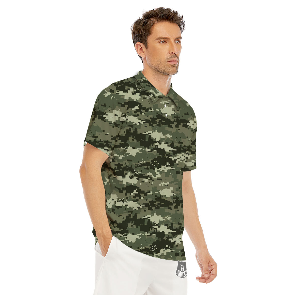 Digital Camo Desert Print Pattern Men's Golf Shirts-grizzshop