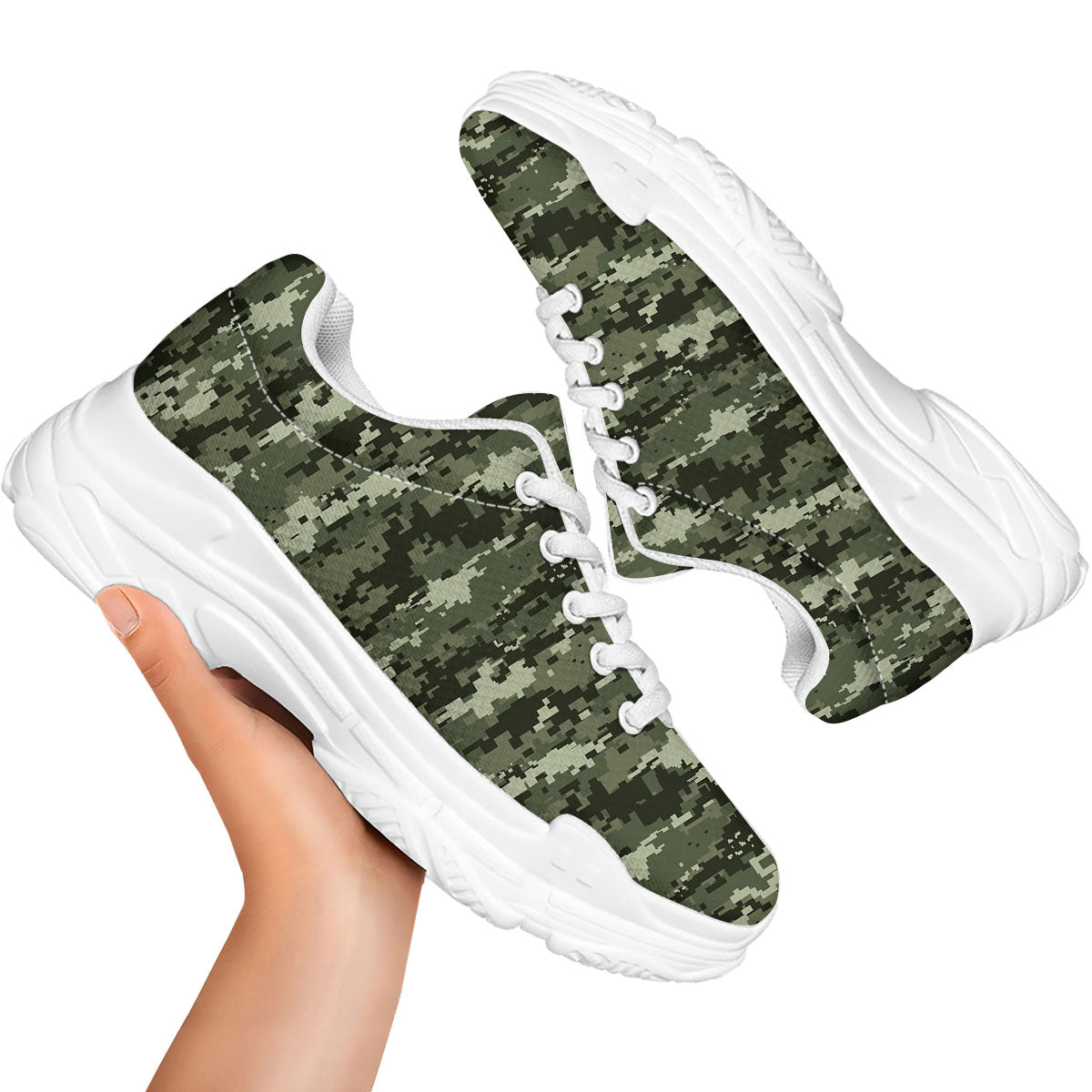 Digital Camo Desert Print Pattern White Chunky Shoes-grizzshop