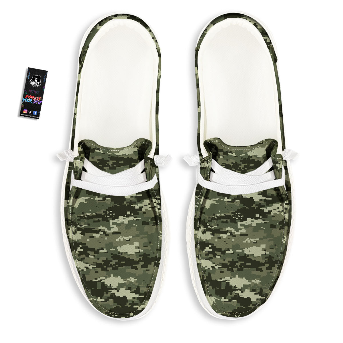 Digital Camo Desert Print Pattern White Loafers-grizzshop