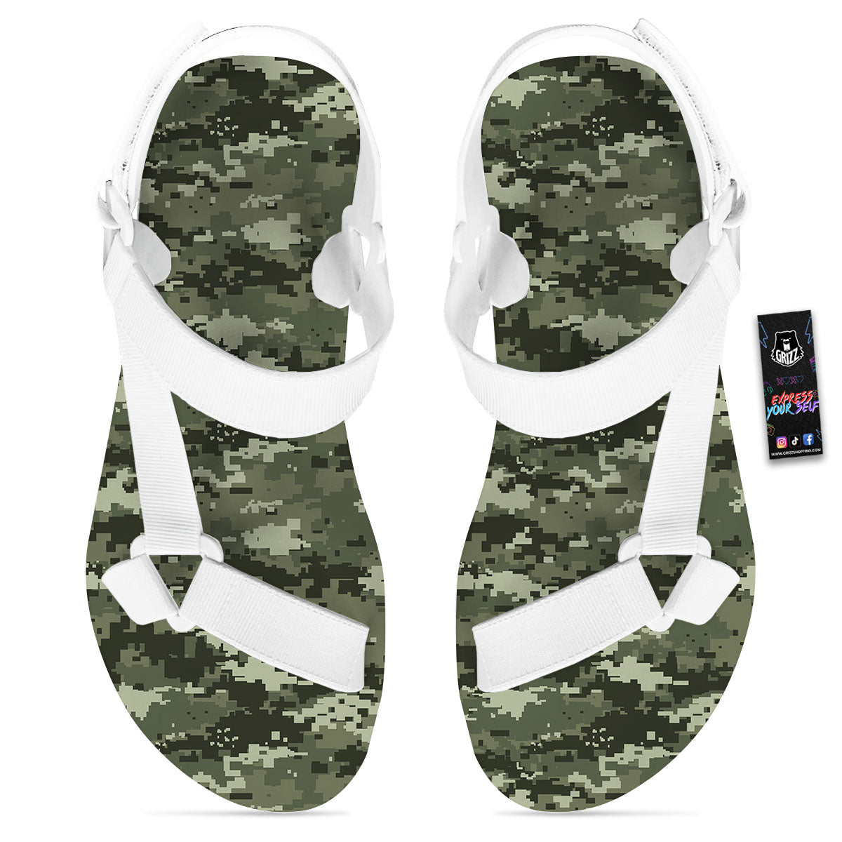 Digital Camo Desert Print Pattern White Open Toe Sandals-grizzshop