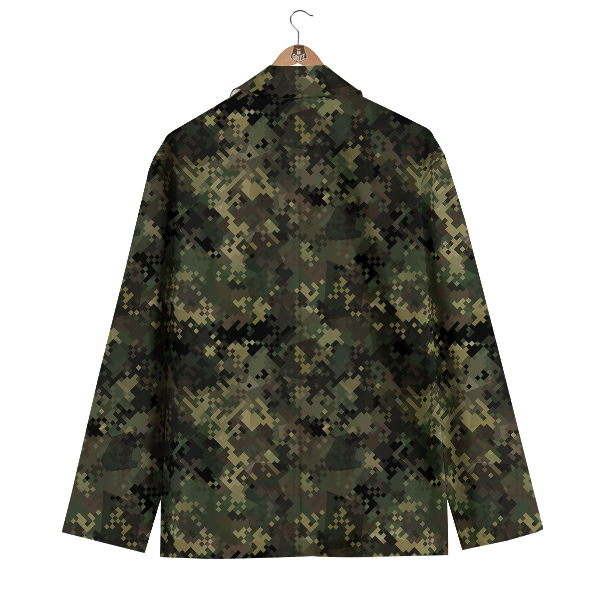 Digital Camo Forest Green Print Pattern Men's Blazer-grizzshop