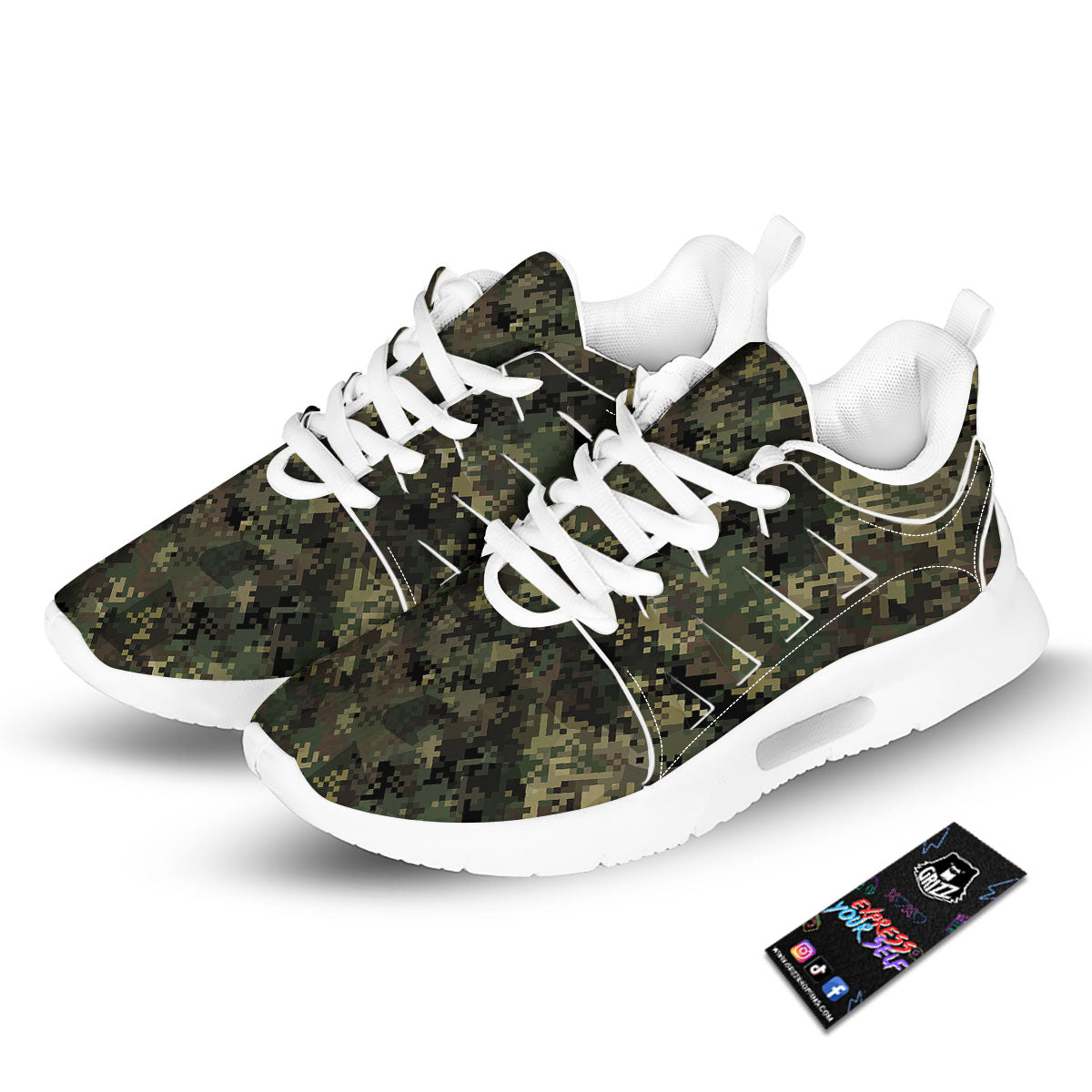 Digital Camo Forest Green Print Pattern Tennis Shoes-grizzshop