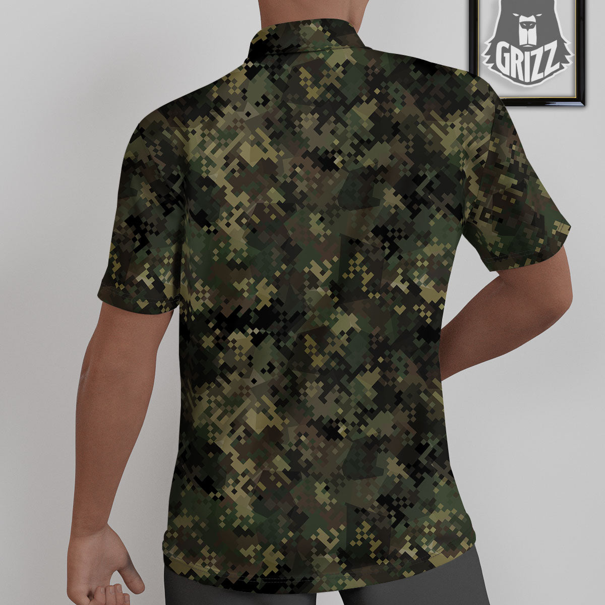 Digital Camo Forest Green Print Pattern Untucked Shirts-grizzshop
