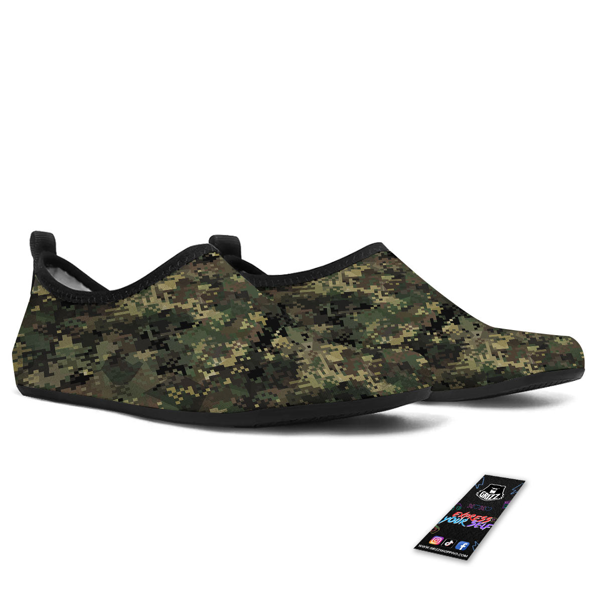 Digital Camo Forest Green Print Pattern Water Shoes-grizzshop