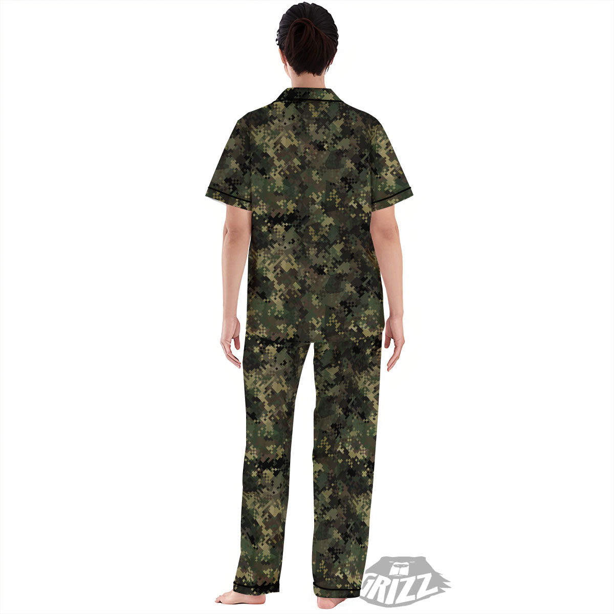 Digital Camo Forest Green Print Pattern Women's Pajamas Set-grizzshop
