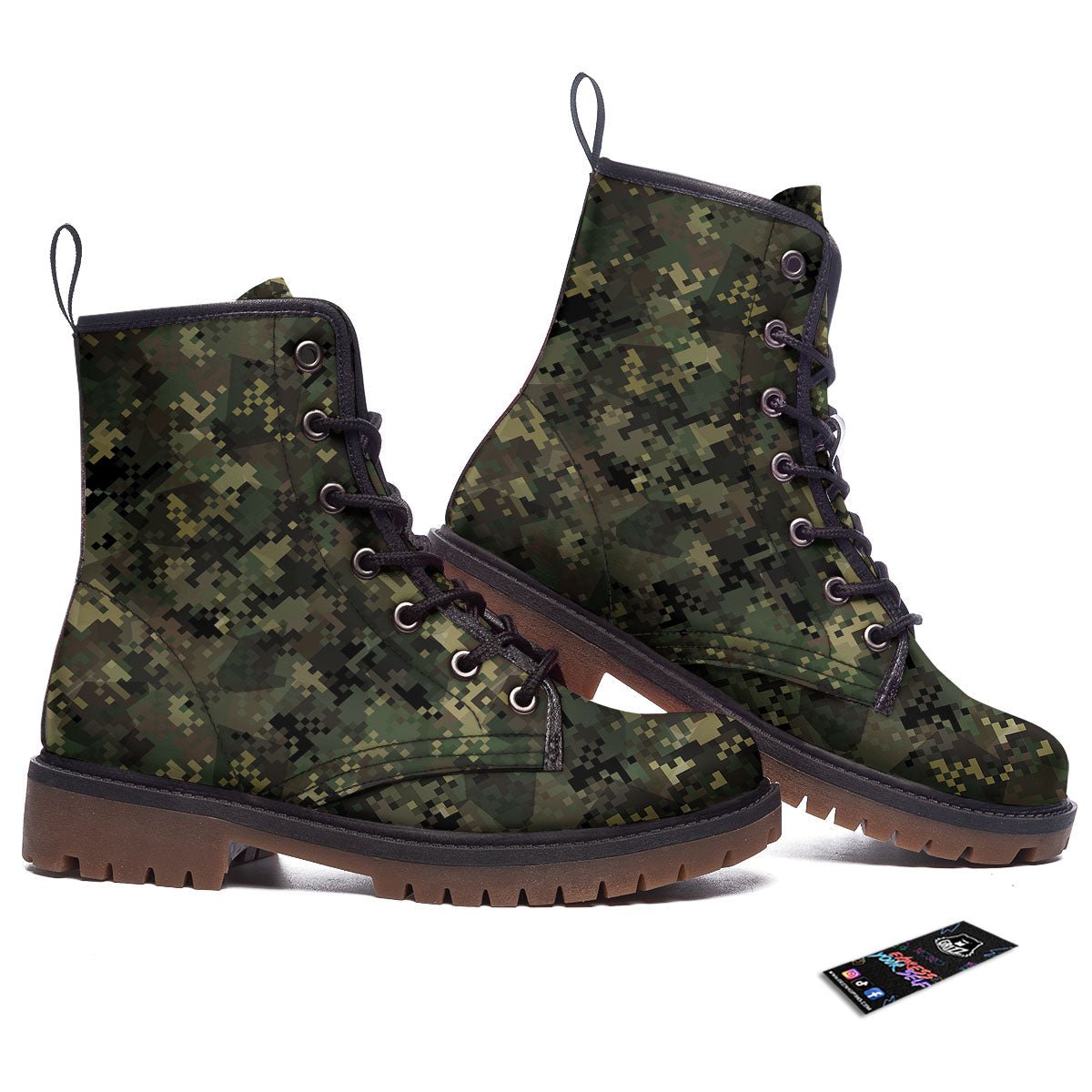 Digital Camo Forest Green Print Pattern Work Boots-grizzshop