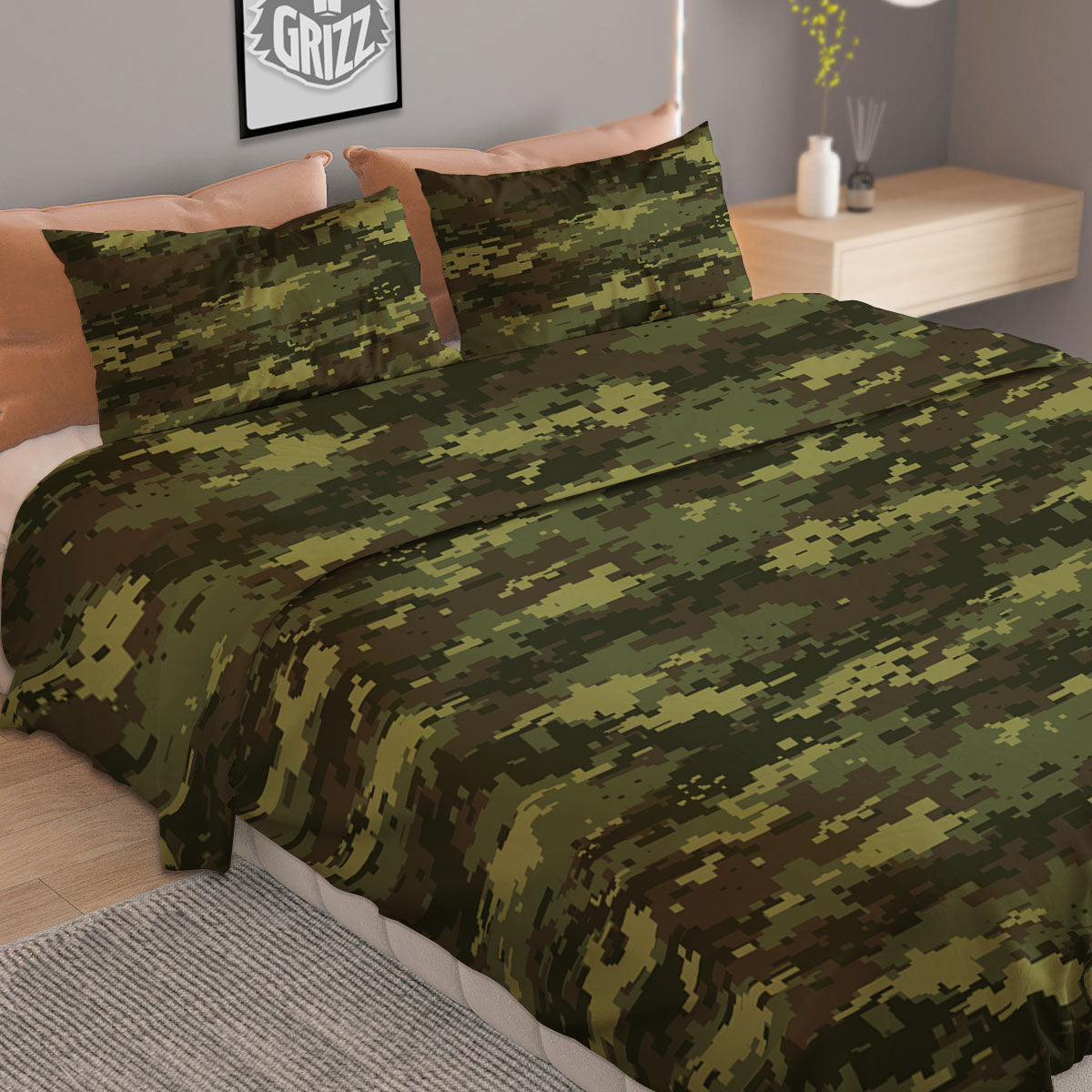 Digital Camo Green Print Pattern Duvet Cover Bedding Set