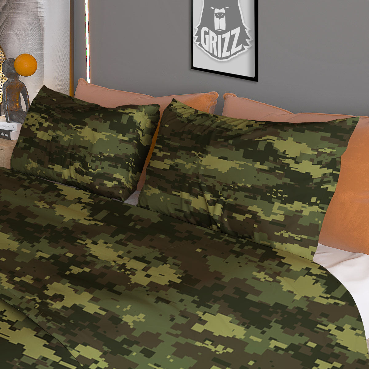 Digital Camo Green Print Pattern Duvet Cover Bedding Set