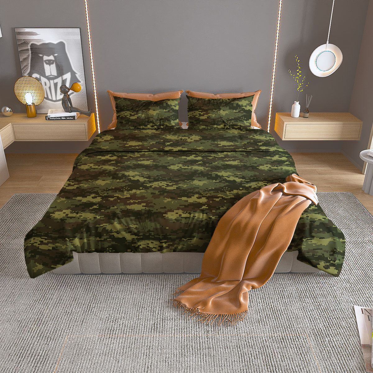 Digital Camo Green Print Pattern Duvet Cover Bedding Set
