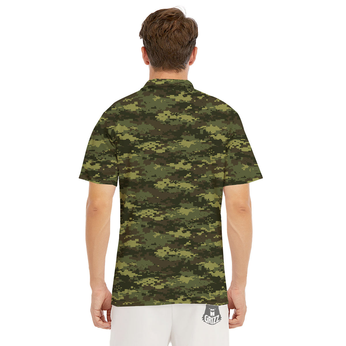 Digital Camo Green Print Pattern Men's Golf Shirts-grizzshop