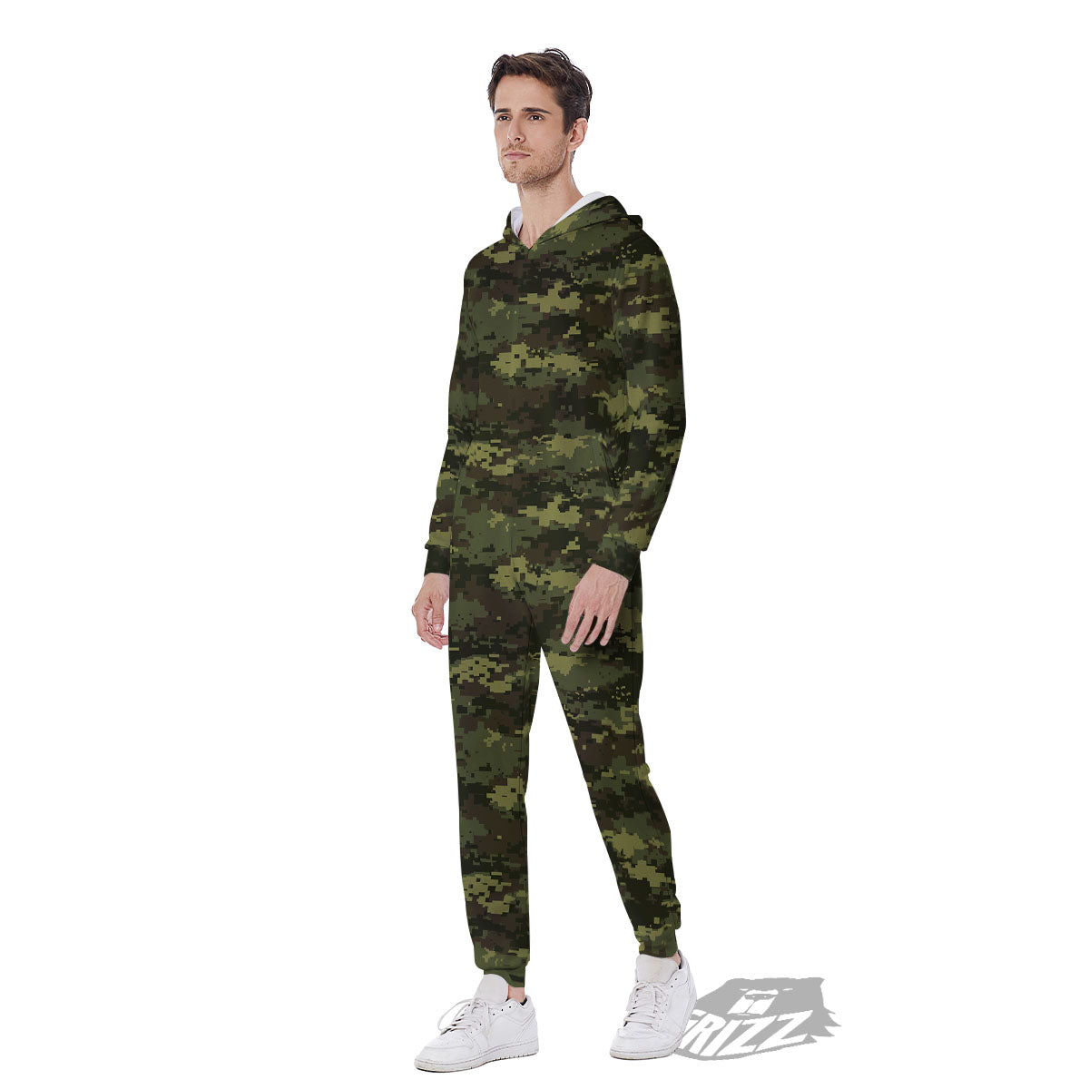 Digital Camo Green Print Pattern Men's Jumpsuit-grizzshop