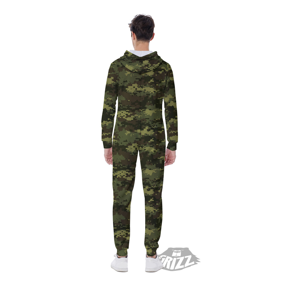 Digital Camo Green Print Pattern Men's Jumpsuit-grizzshop