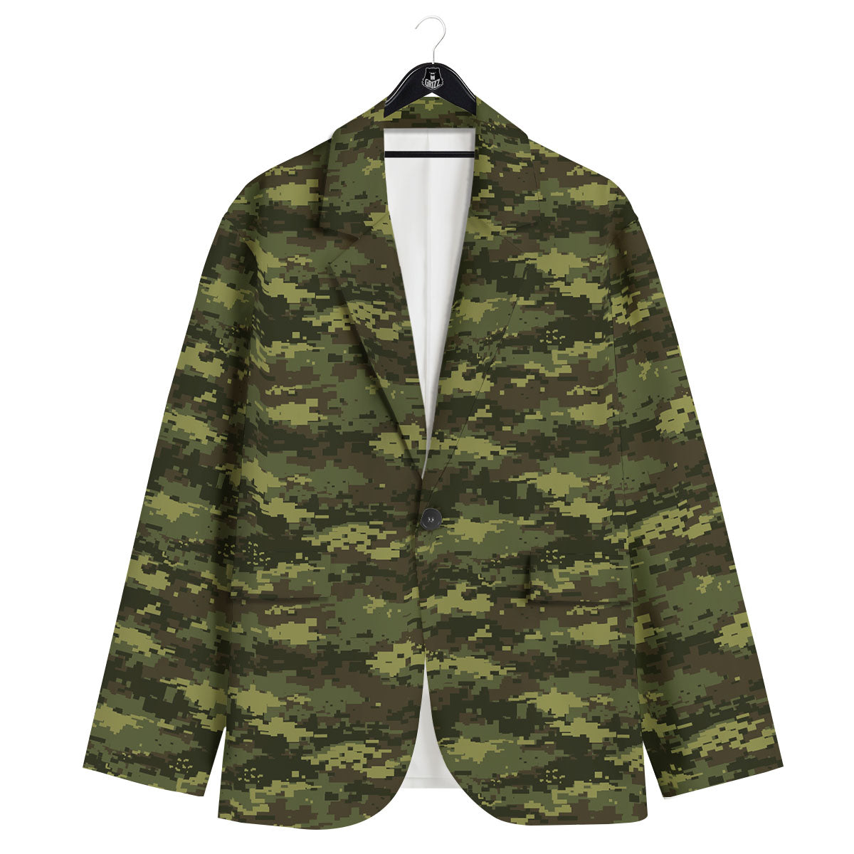 Digital Camo Green Print Pattern Men's Sport Coat-grizzshop