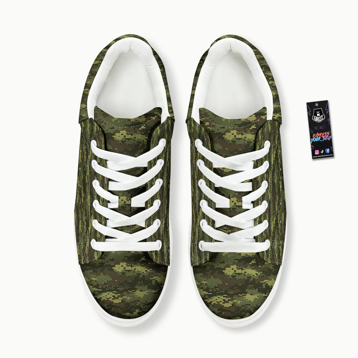 Digital Camo Green Print Pattern Platform Shoes-grizzshop