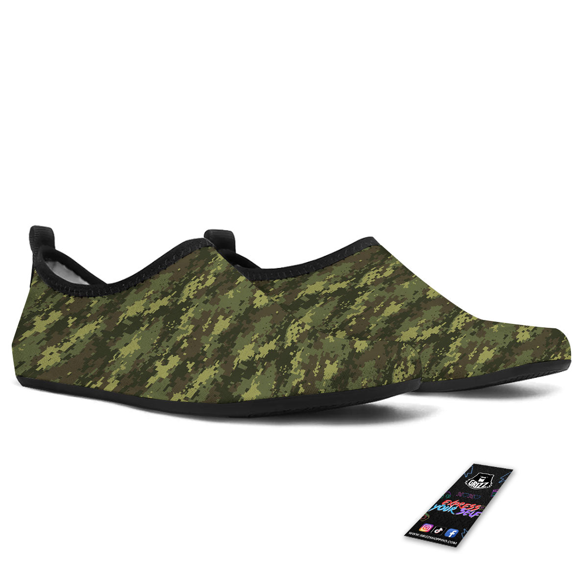 Digital Camo Green Print Pattern Water Shoes-grizzshop