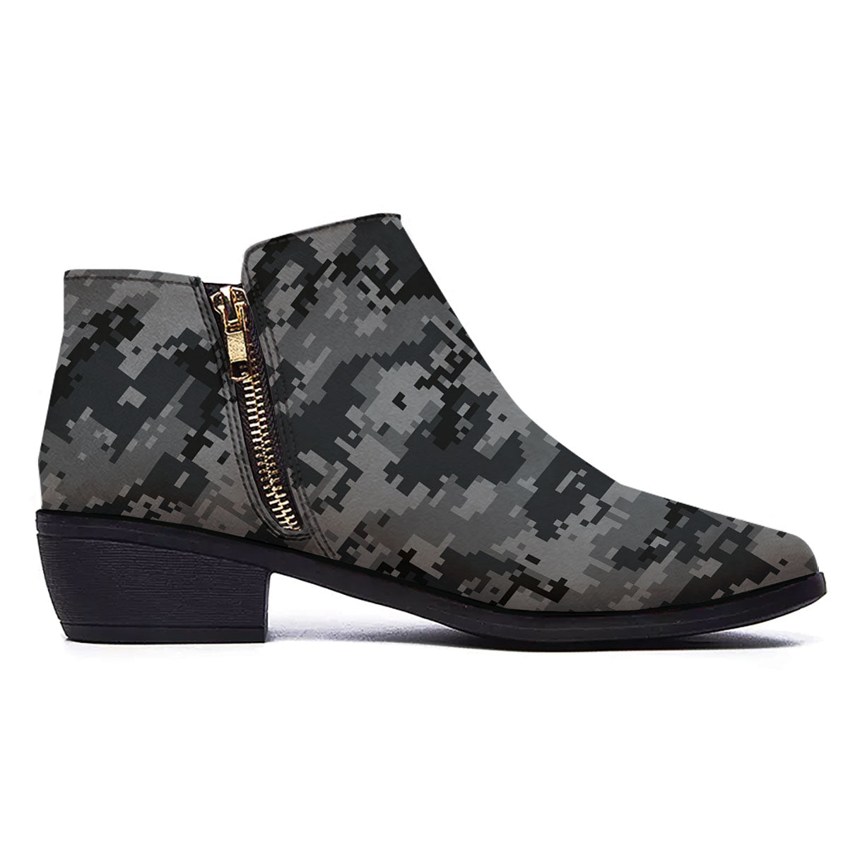 Digital Camo Grey And Black Print Ankle Boots-grizzshop