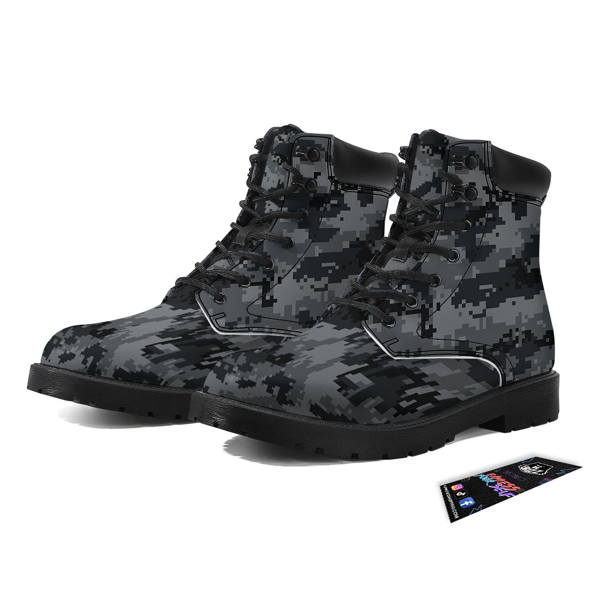 Digital Camo Grey And Black Print Boots-grizzshop