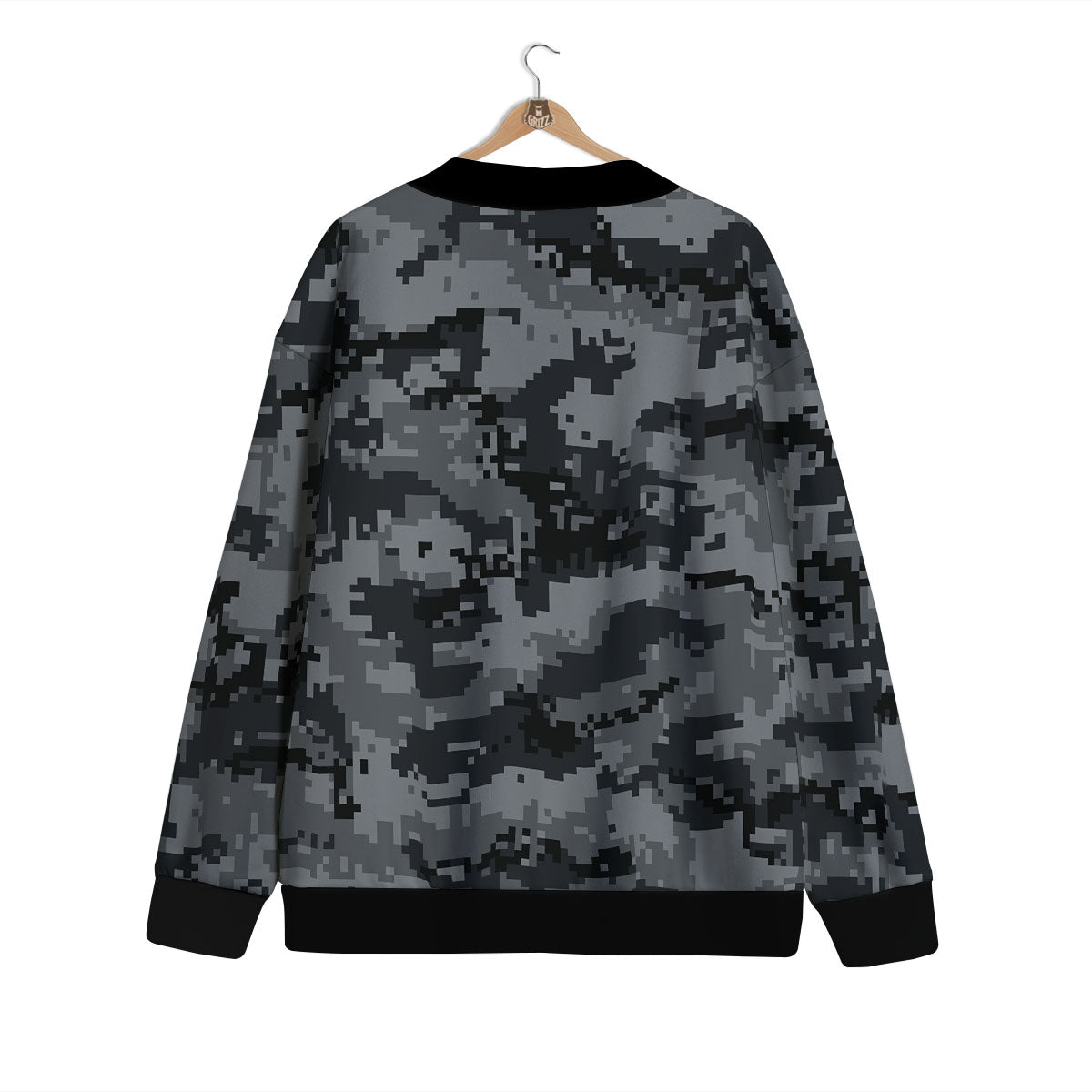 Digital Camo Grey And Black Print Cardigan-grizzshop