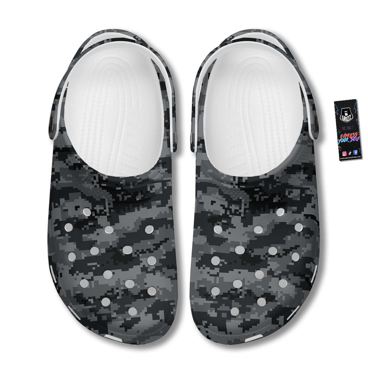Digital Camo Grey And Black Print Clog-grizzshop