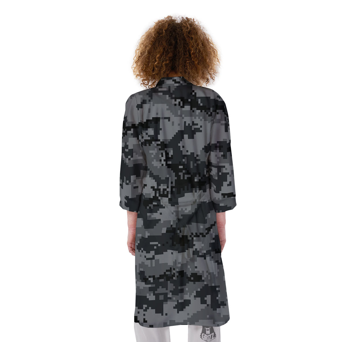 Digital Camo Grey And Black Print Kimono-grizzshop