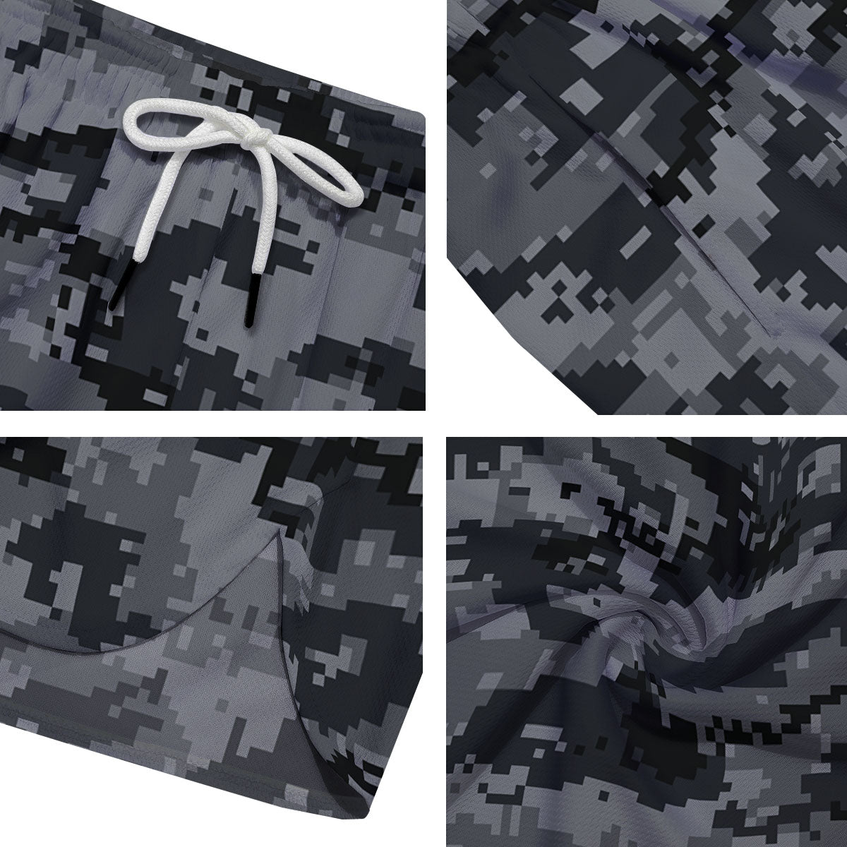 Digital Camo Grey And Black Print Men's Running Shorts-grizzshop