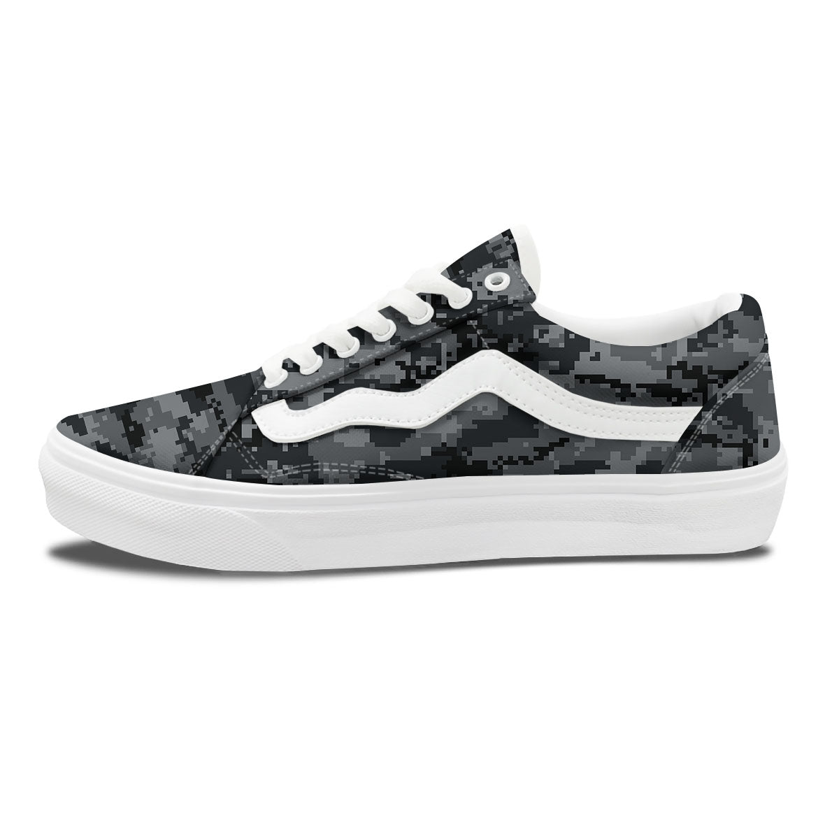Digital Camo Grey And Black Print Skate Shoes-grizzshop
