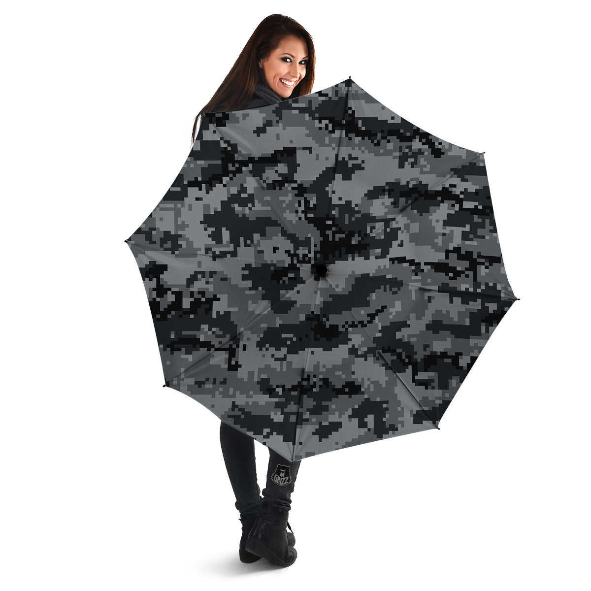 Digital Camo Grey And Black Print Umbrella-grizzshop