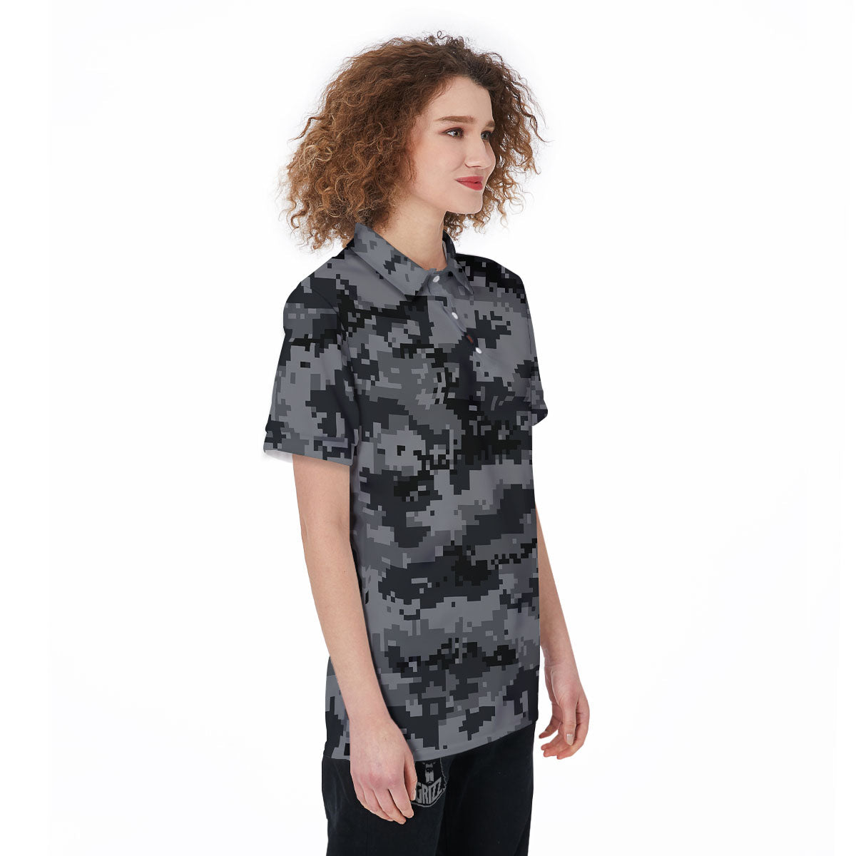 Digital Camo Grey And Black Print Women's Golf Shirts-grizzshop