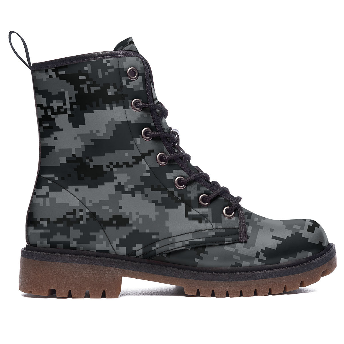 Digital Camo Grey And Black Print Work Boots-grizzshop