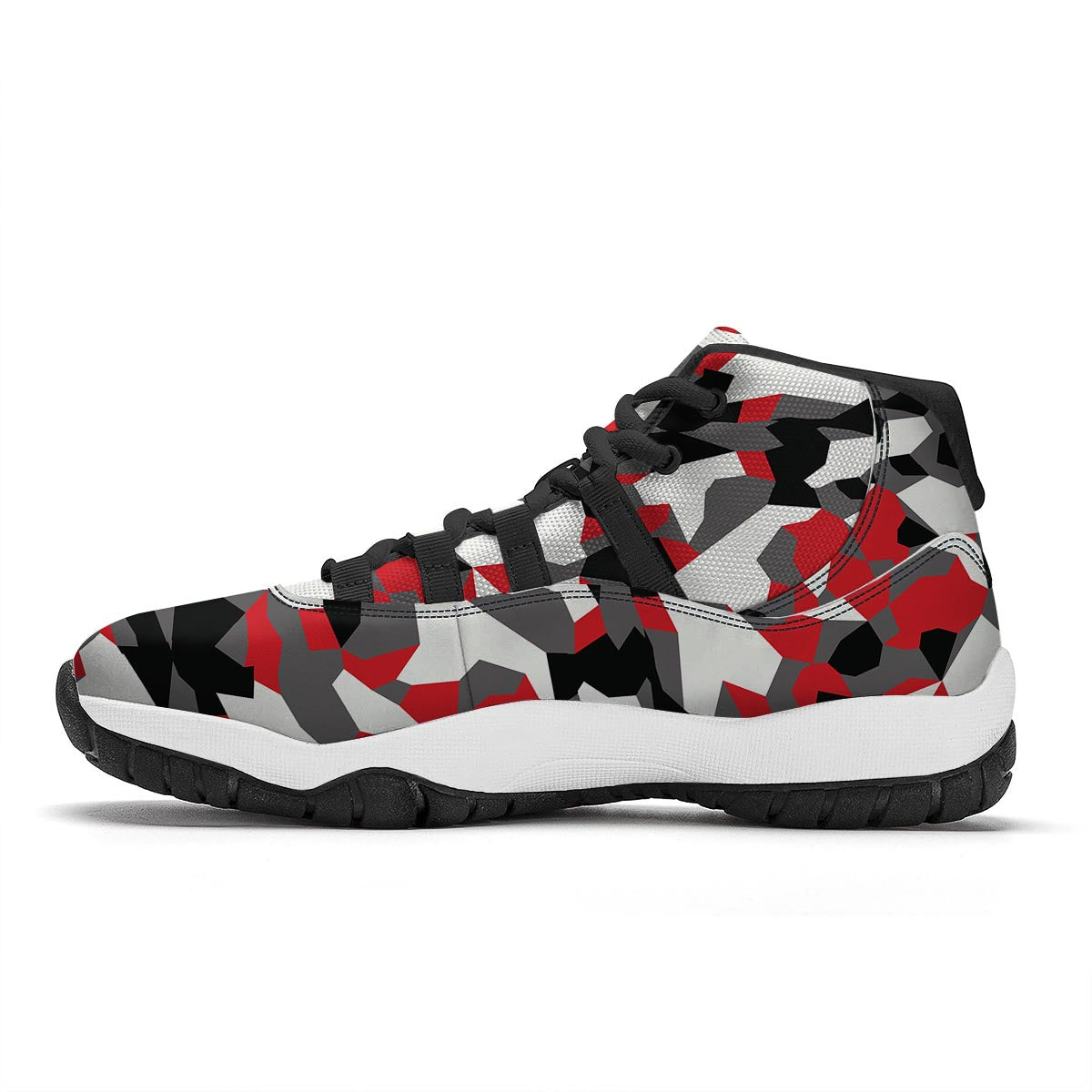 Digital Camo Grey And Red Print Pattern Black Bball Shoes-grizzshop