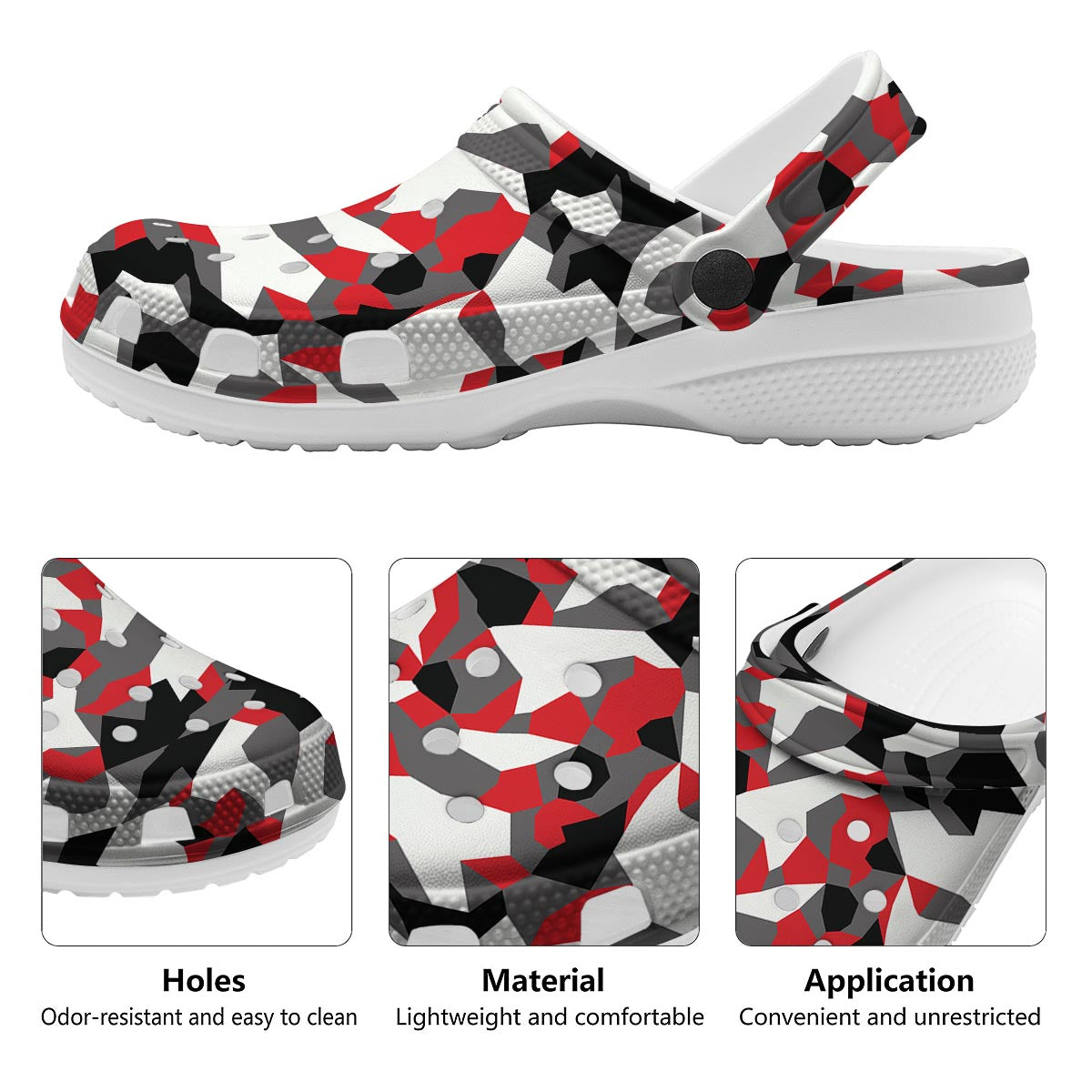 Digital Camo Grey And Red Print Pattern Clog-grizzshop