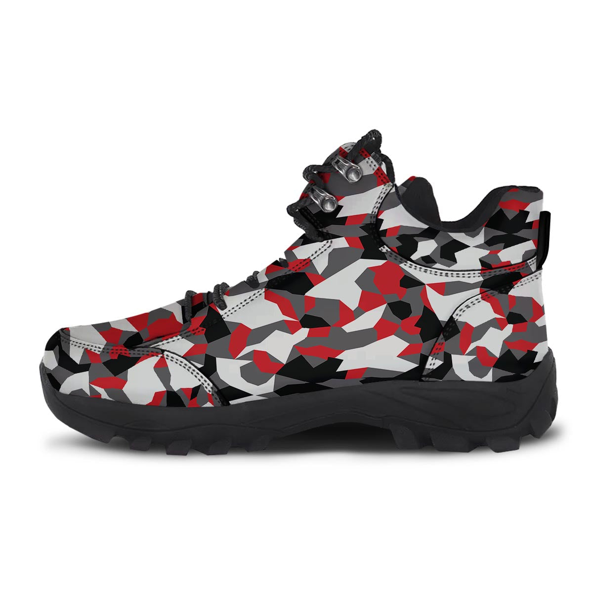Digital Camo Grey And Red Print Pattern Hiking Shoes-grizzshop