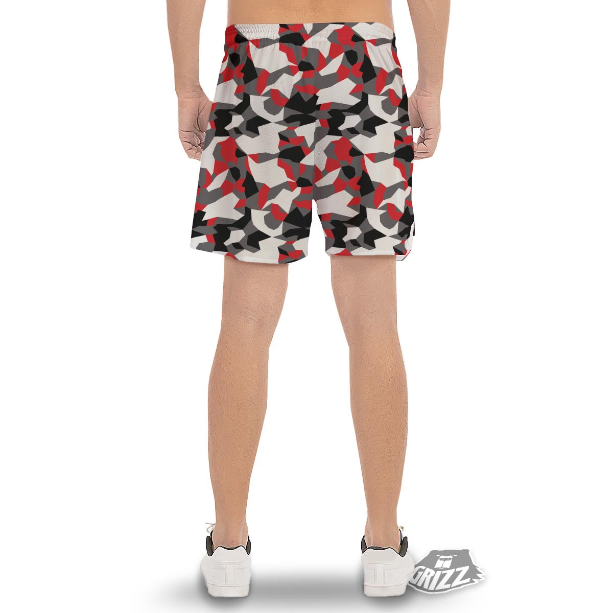 Digital Camo Grey And Red Print Pattern Men's Gym Shorts-grizzshop