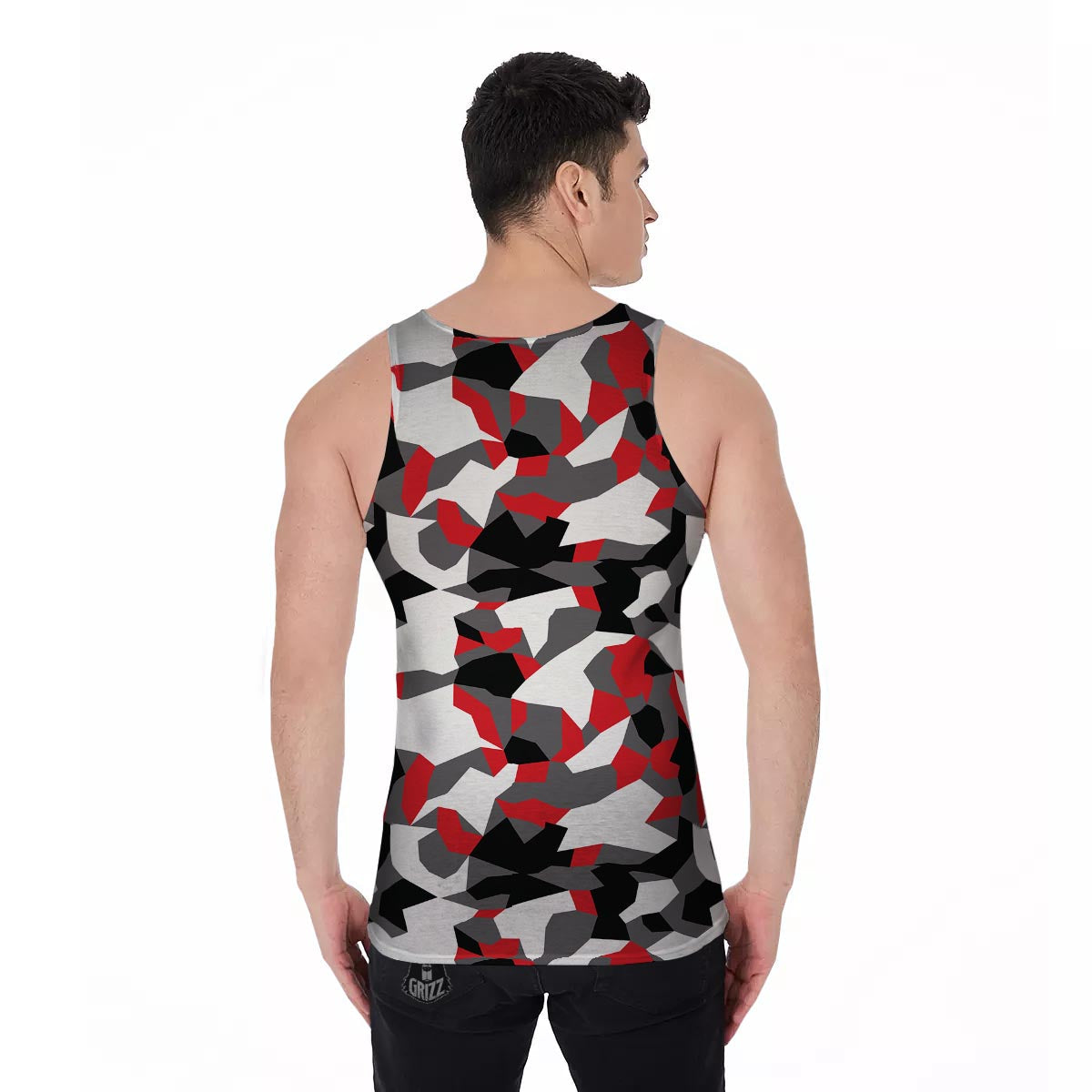 Digital Camo Grey And Red Print Pattern Men's Tank Top-grizzshop