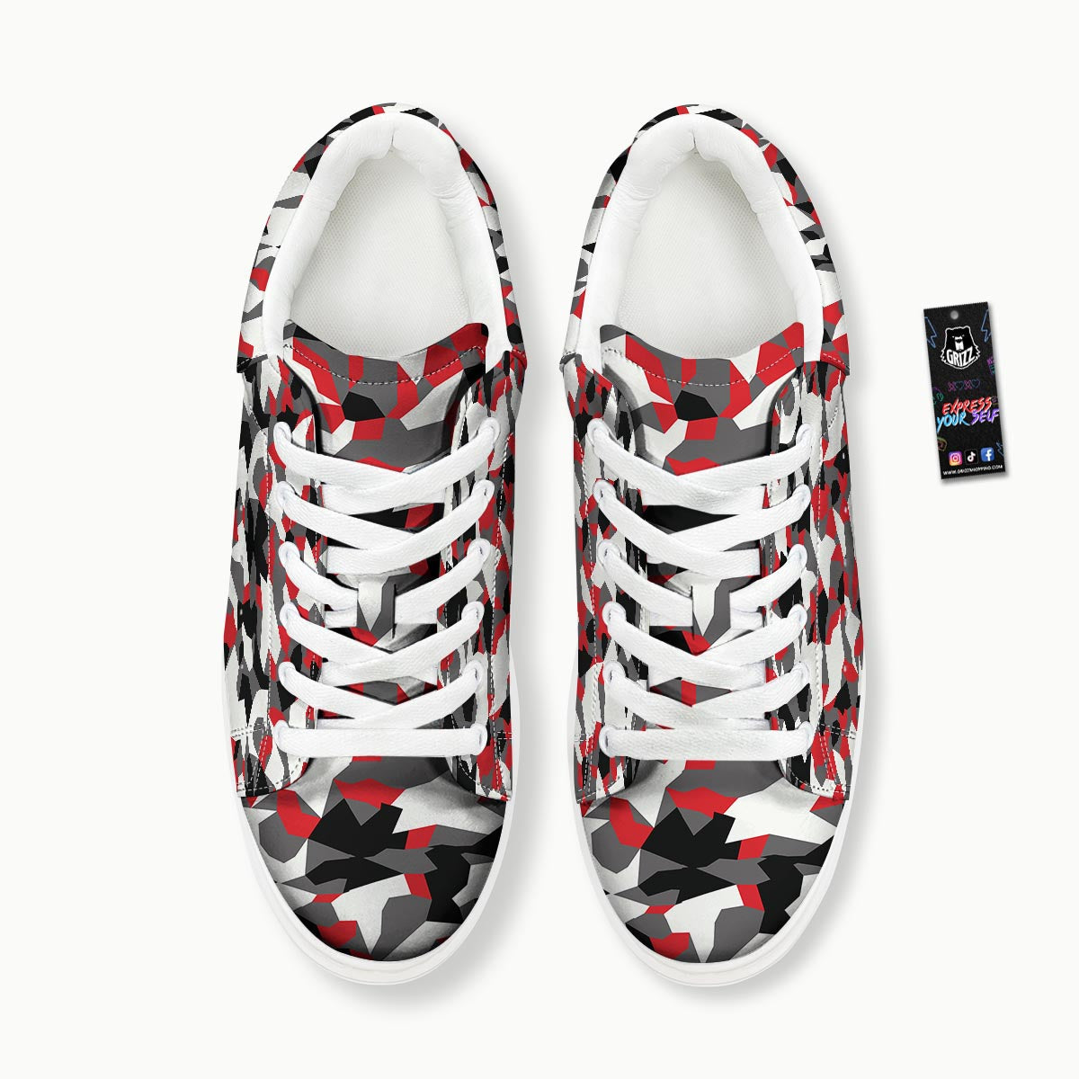Digital Camo Grey And Red Print Pattern Platform Shoes-grizzshop