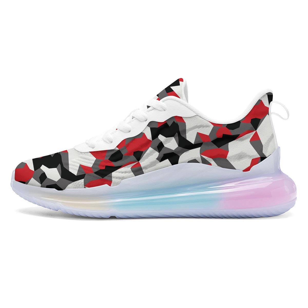 Digital Camo Grey And Red Print Pattern Running Sneakers-grizzshop